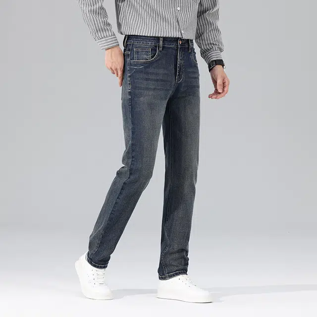 雅鹿 直筒宽松弹力商务高端休闲牛仔裤 男款