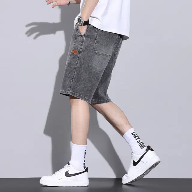 雅鹿 简约水洗做旧复古宽松百搭五分牛仔短裤 男款