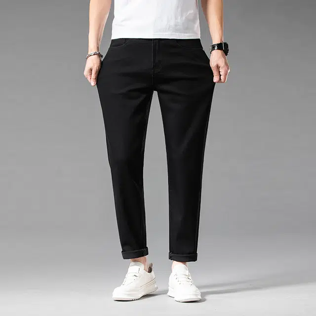 雅鹿 潮牌美式纯色直筒修身中腰牛仔裤 男款