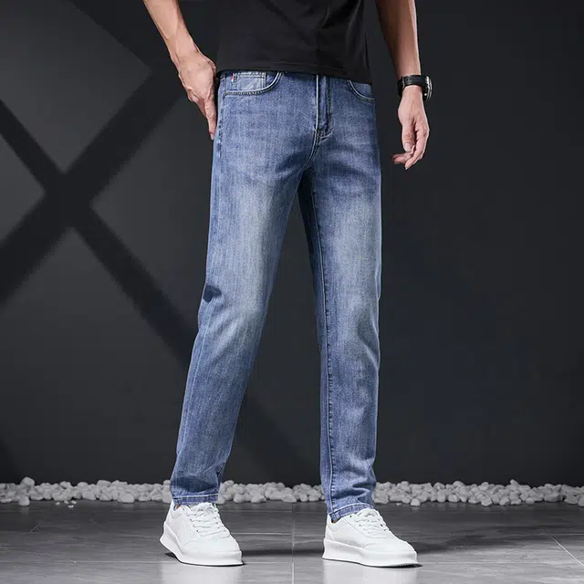 雅鹿 水洗耐磨高街百搭时尚直筒潮牌轻奢商务中腰牛仔裤 男款 蓝色