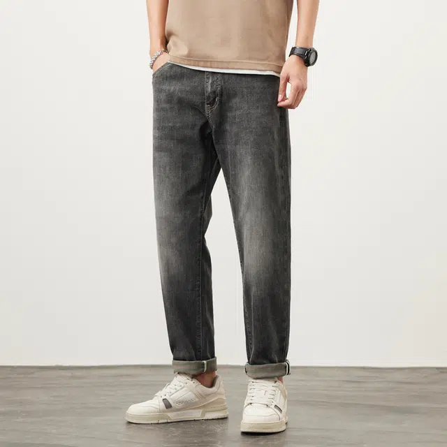 雅鹿 直筒薄款高端水洗美式复古休闲弹力长裤子牛仔裤 男款