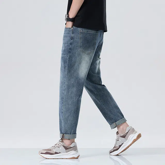 雅鹿 水洗弹力宽松直筒百搭牛仔裤 男款 蓝色