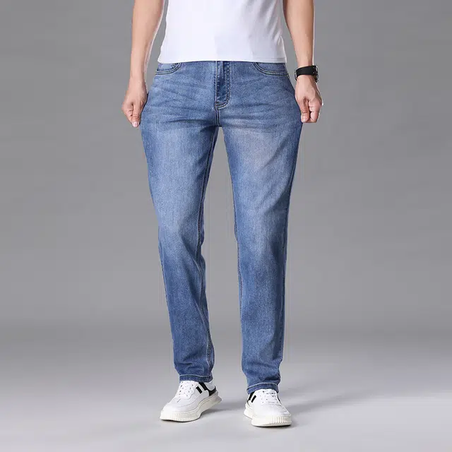 雅鹿 微弹百搭中腰水洗耐磨美式高街休闲直筒修身牛仔裤 男款