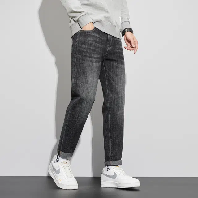 雅鹿 宽松怀旧百搭直筒水洗耐磨美式高街复古中腰牛仔裤 男款