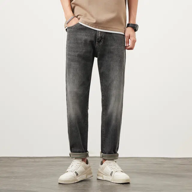 雅鹿 直筒薄款高端水洗美式复古休闲弹力长裤子牛仔裤 男款