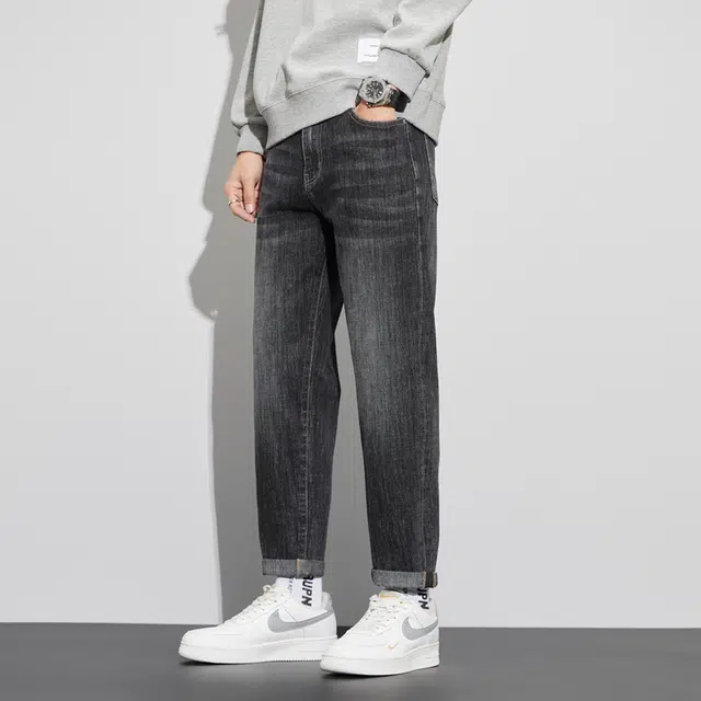 雅鹿 宽松怀旧百搭直筒水洗耐磨美式高街复古中腰牛仔裤 男款