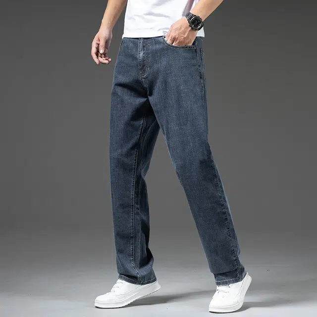 雅鹿 美式复古百搭水洗耐磨宽松直筒休闲牛仔裤 男款 蓝灰