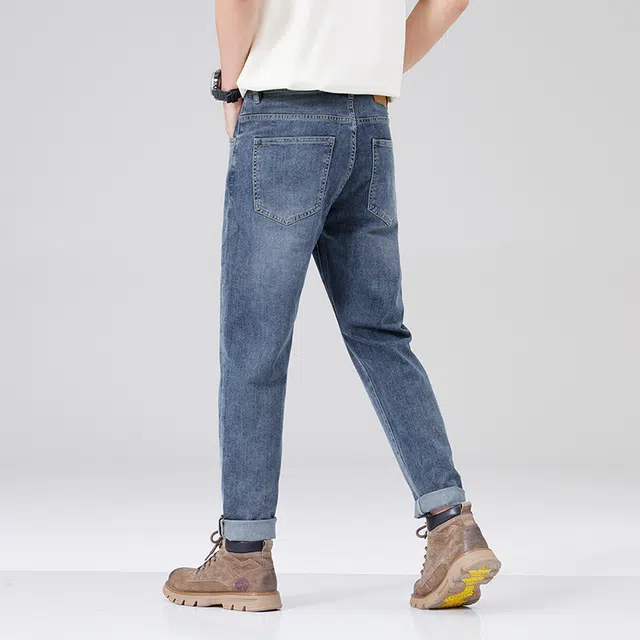 雅鹿 百搭美式复古高级感时尚宽松直筒水洗耐磨牛仔裤 男款 蓝灰