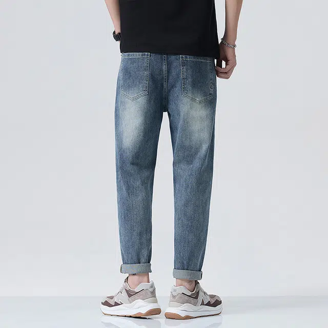雅鹿 水洗弹力宽松直筒百搭牛仔裤 男款 蓝色