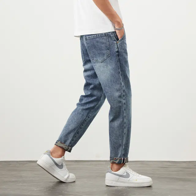 雅鹿 美式复古宽松水洗直筒牛仔裤 男款 蓝色