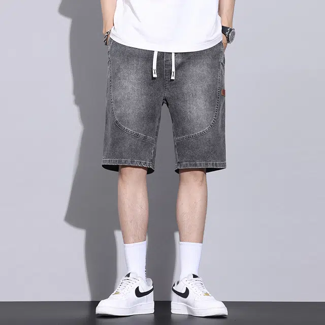 雅鹿 简约水洗做旧复古宽松百搭五分牛仔短裤 男款