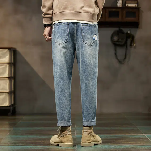 雅鹿 百搭哈伦裤水洗耐磨修身休闲牛仔裤 男款