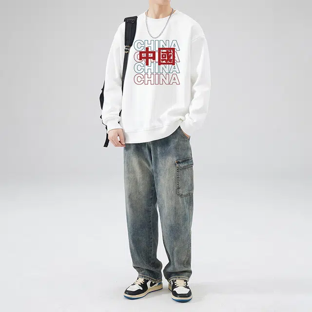 雅鹿 国潮圆领中国风上衣潮牌无帽外套卫衣 男款