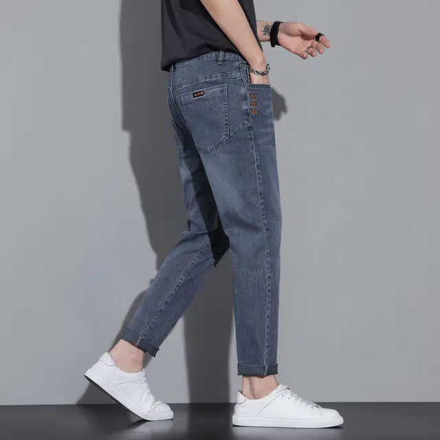 雅鹿 潮牌百搭休闲中腰潮牌直筒牛仔裤 男款 蓝色