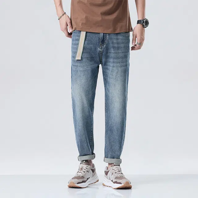 雅鹿 简约百搭水洗宽松直筒哈伦牛仔裤 男款 蓝色