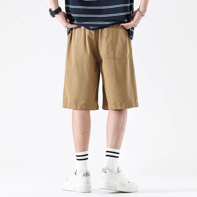 雅鹿 美式简约系带宽松直筒五分休闲短裤 男款