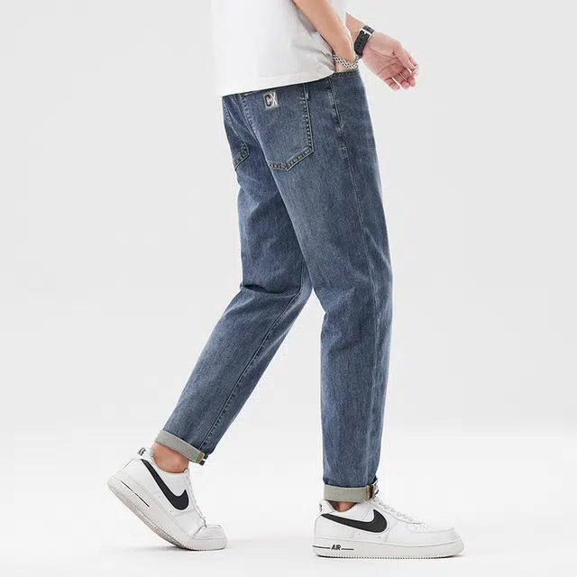 雅鹿 直筒百搭休闲水洗做旧复古牛仔裤 男款 蓝灰