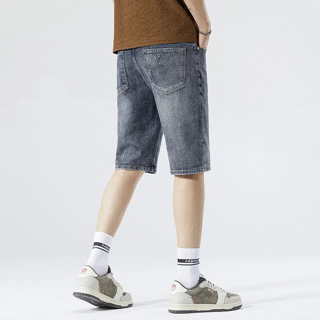 雅鹿 高街美式宽松水洗耐磨休闲五分裤牛仔短裤 男款 蓝色