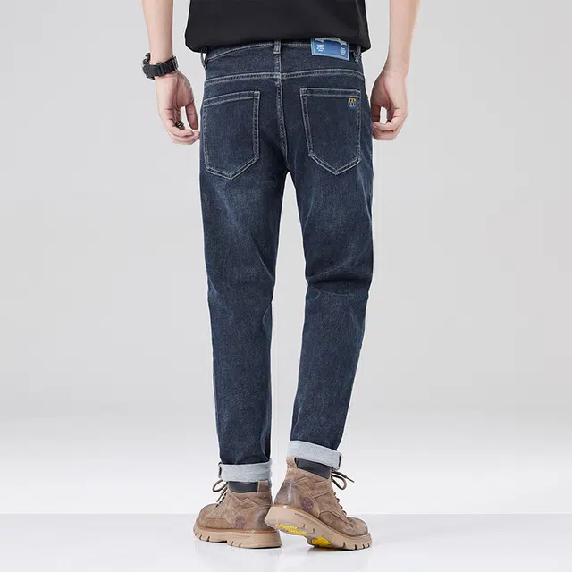 雅鹿 复古休闲直筒修身水洗做旧牛仔裤 男款 蓝灰