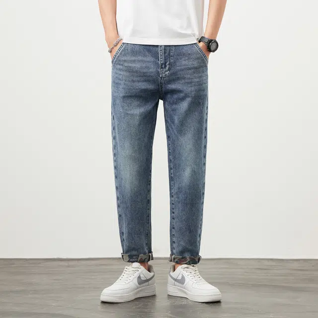 雅鹿 美式复古宽松水洗直筒牛仔裤 男款 蓝色