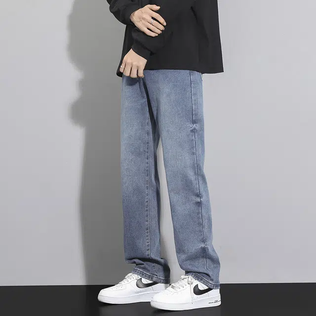 雅鹿 百搭垂感复古中腰拉链直筒牛仔裤 男款