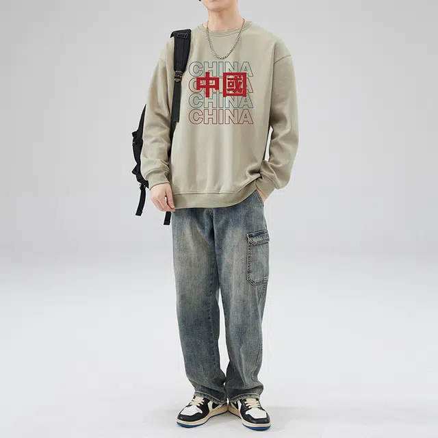 雅鹿 国潮圆领中国风上衣潮牌无帽外套卫衣 男款