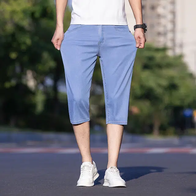 雅鹿 薄款宽松直筒运动休闲水洗耐磨牛仔短裤 男款