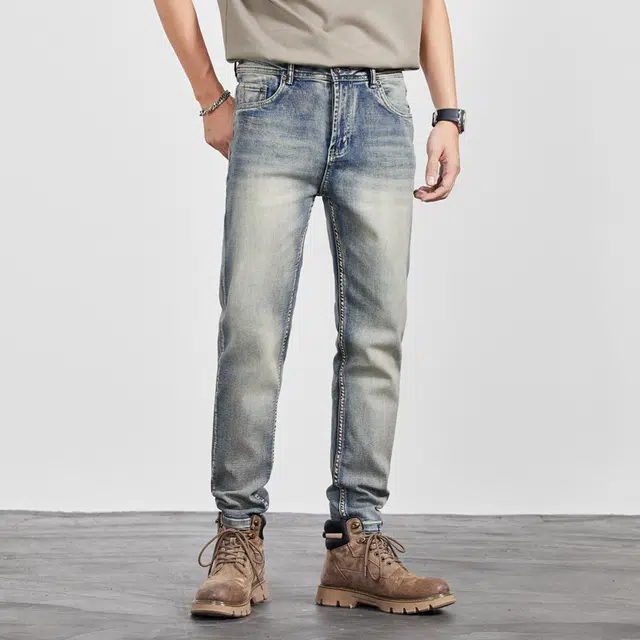 雅鹿 美式工装复古潮牌直筒宽松牛仔裤 男款 浅蓝