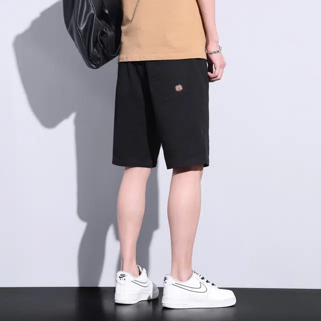 雅鹿 直筒宽松中腰拉链牛仔短裤 男款