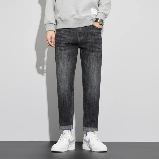 雅鹿 宽松怀旧百搭直筒水洗耐磨美式高街复古中腰牛仔裤 男款