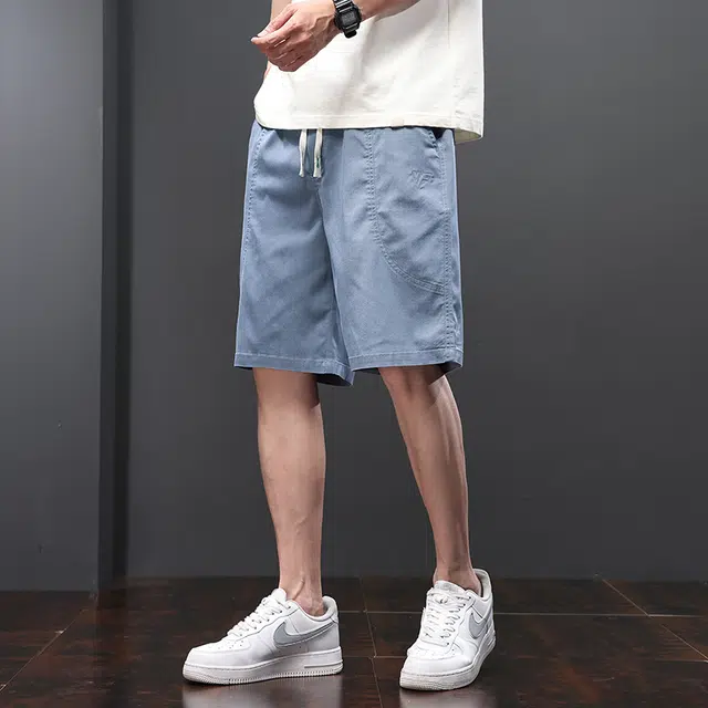 雅鹿 莱赛尔宽松五分裤系带中腰百搭时尚简约纯色休闲短裤 男款