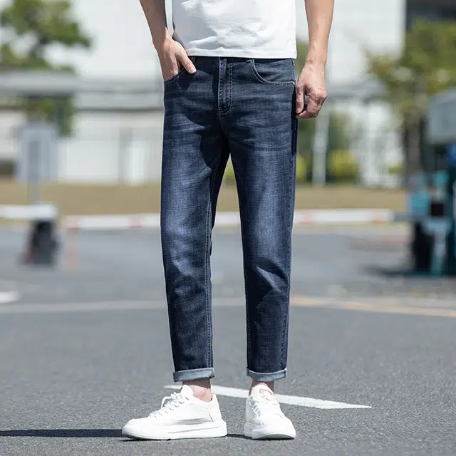 雅鹿 高街美式直筒修身中腰水洗耐磨牛仔裤 男款 深蓝灰