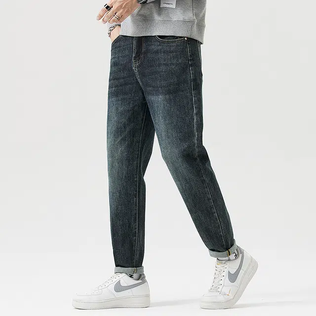 雅鹿 锥型直筒宽松百搭牛仔裤 男款 蓝色