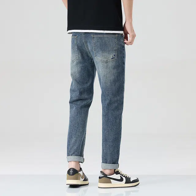 雅鹿 美式百搭直筒薄款弹力休闲耐磨牛仔裤 男款 蓝色