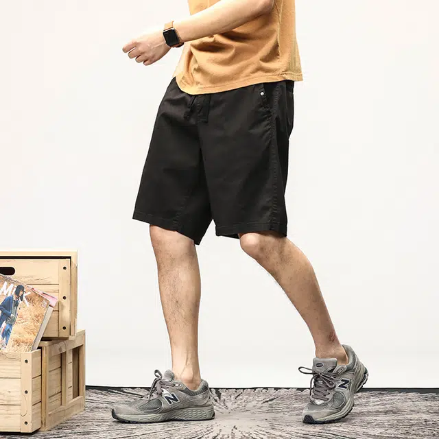雅鹿 纯色简约百搭系带宽松运动篮球中腰薄款五分休闲短裤 男款
