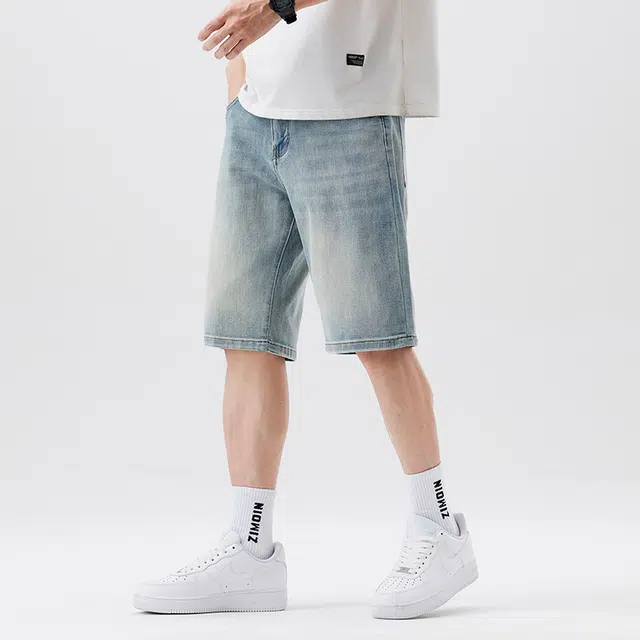 雅鹿 高街美式潮牌宽松休闲百搭牛仔短裤 男款 蓝色