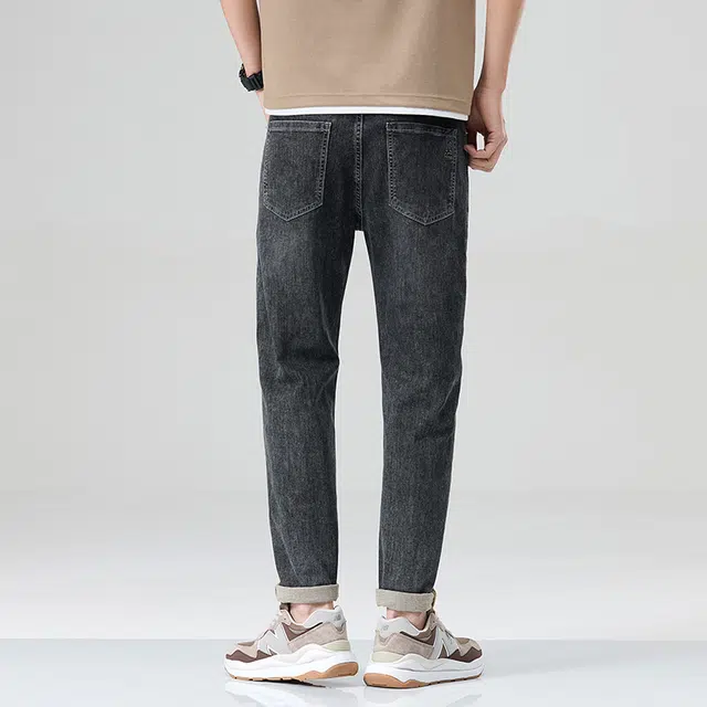 雅鹿 宽松小直筒水洗耐磨百搭时尚港风牛仔裤 男款 黑灰