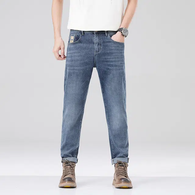 雅鹿 百搭美式复古高级感时尚宽松直筒水洗耐磨牛仔裤 男款 蓝灰