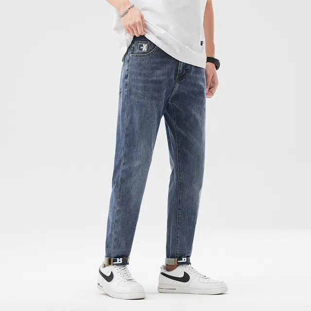 雅鹿 直筒百搭休闲水洗做旧复古牛仔裤 男款 蓝灰