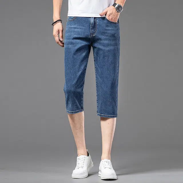 雅鹿 水洗百搭七分裤直筒休闲中腰潮牌水洗耐磨牛仔短裤 男款