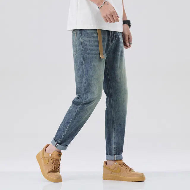 雅鹿 潮牌宽松直筒潮流休闲美式牛仔裤 男款 蓝色