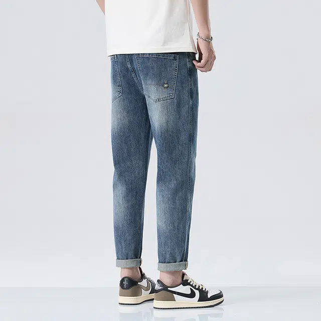 雅鹿 复古宽松水洗潮流哈伦系带牛仔裤 男款 蓝灰