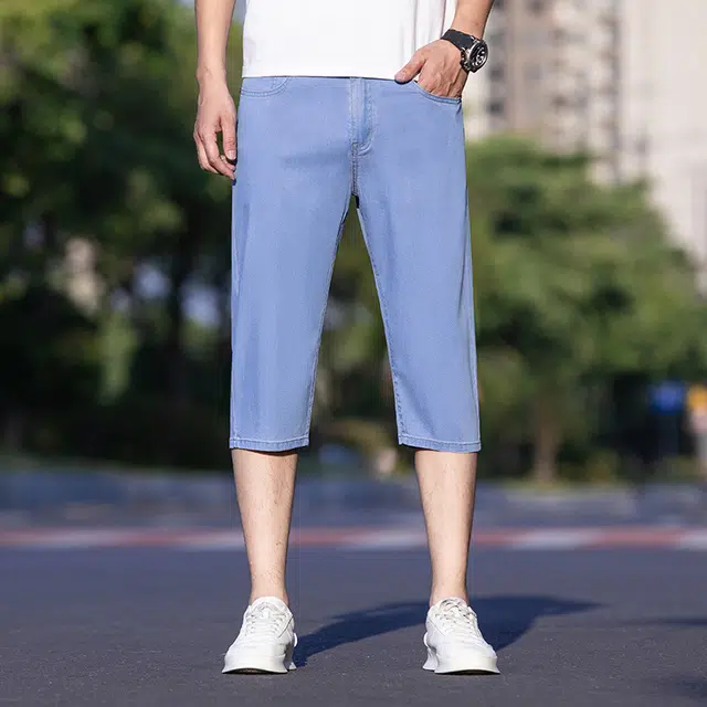 雅鹿 薄款宽松直筒运动休闲水洗耐磨牛仔短裤 男款
