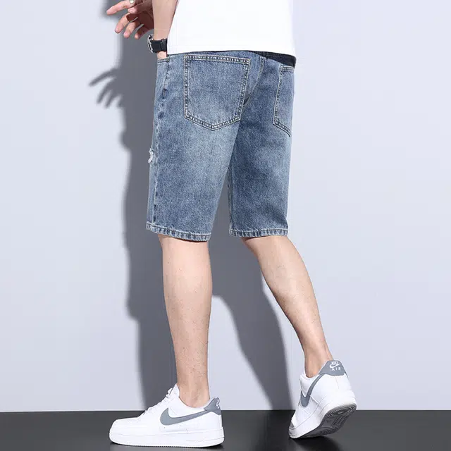 雅鹿 美式潮牌时尚宽松休闲五分裤牛仔短裤 男款 蓝色