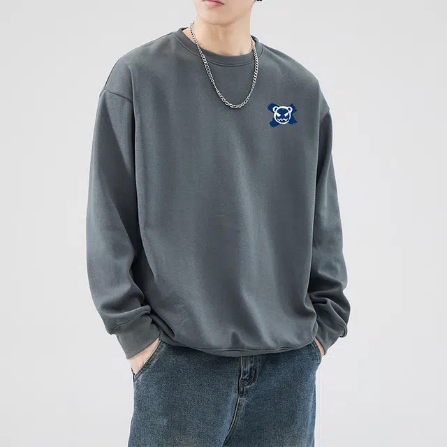 雅鹿 美式宽松百搭卡通印花圆领套头长袖卫衣 男款