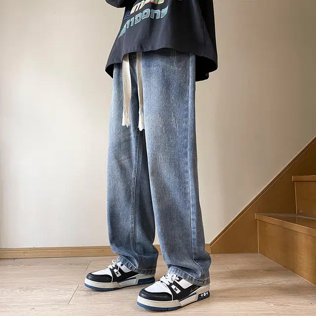 雅鹿 薄款直筒宽松水洗百搭牛仔裤 男女同款