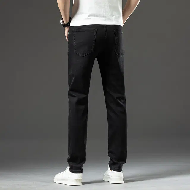 雅鹿 纯色简约直筒休闲牛仔裤 男款 黑色