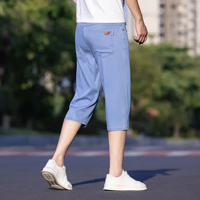 雅鹿 薄款宽松直筒运动休闲水洗耐磨牛仔短裤 男款