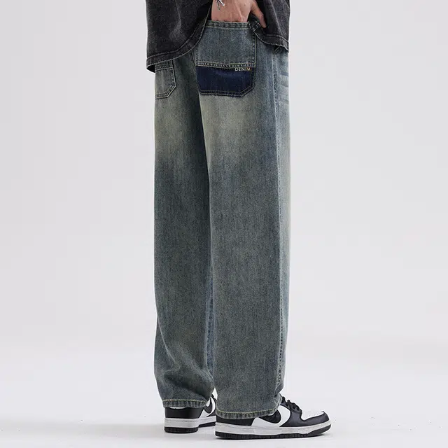 雅鹿 宽松直筒水洗耐磨中腰牛仔裤 男款 复古蓝