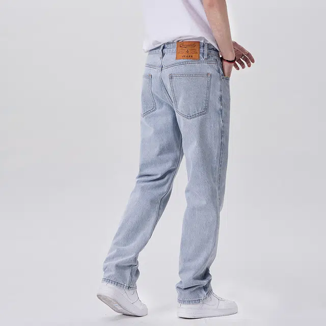 雅鹿 休闲水洗耐磨美式高街百搭宽松直筒牛仔裤 男款 晴空蓝
